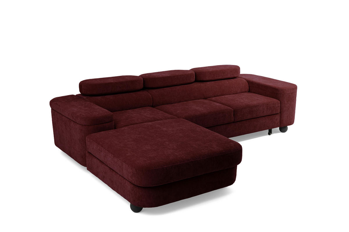 ECKSOFA LOVE L Links mit Schlaffunktion 124x210 Chenille Bordeaux - Bordeaux/Schwarz, Holz/Textil (284/205cm) - Muffo