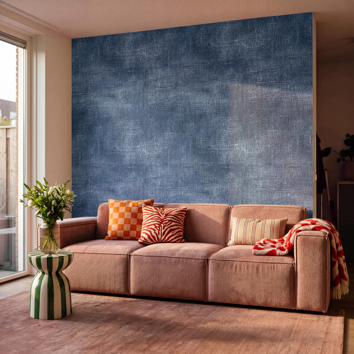 TAPETE - Leinen - Textur - Muster - Denim - Rustikal - 260x240 cm - Blau, Papier (260/240cm) - OnlyWow