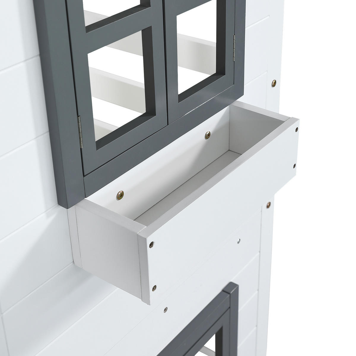 ETAGENBETT 90/200 mit Fenster, Dach und Handlauf in Weiß - Weiß, Holzwerkstoff (90/200cm) - EVRYAE