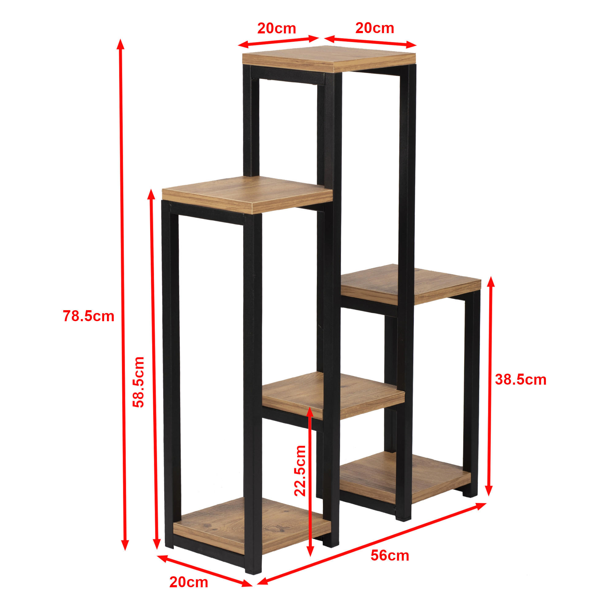 PFLANZENREGAL Rosenholm - Schwarz/Braun, Holzwerkstoff/Metall (20/56/78.5cm) - [en.casa]