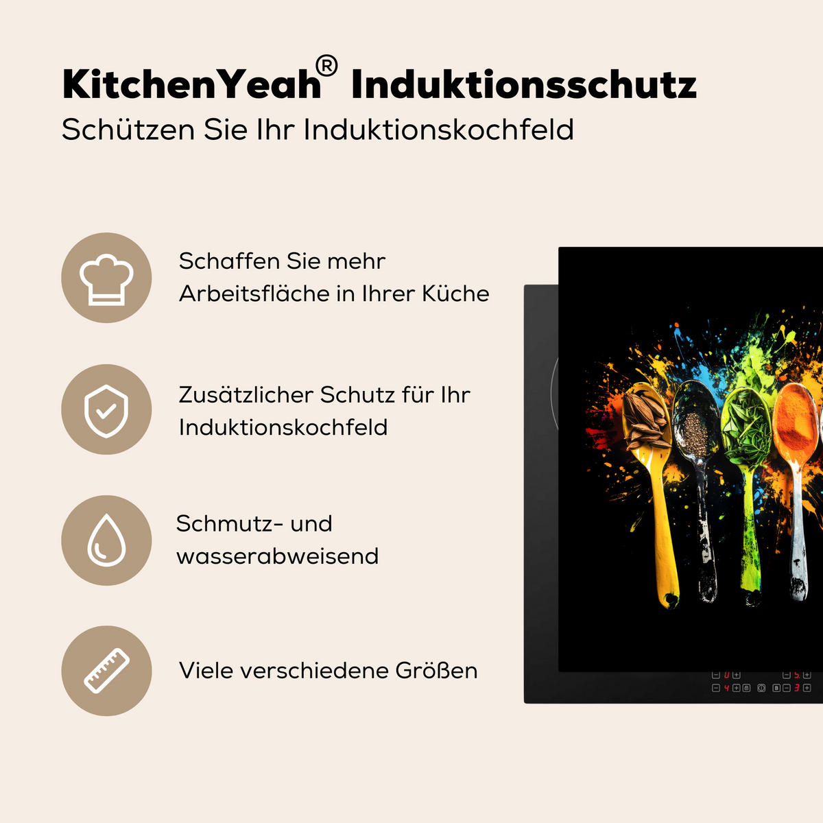 HERDABDECKPLATTE Löffel - Gewürze - Modern - Graffiti - Farbe - Farbenfroh 70x52 cm - Multicolor, Kunststoff (70/0.2/52cm) - MuchoWow