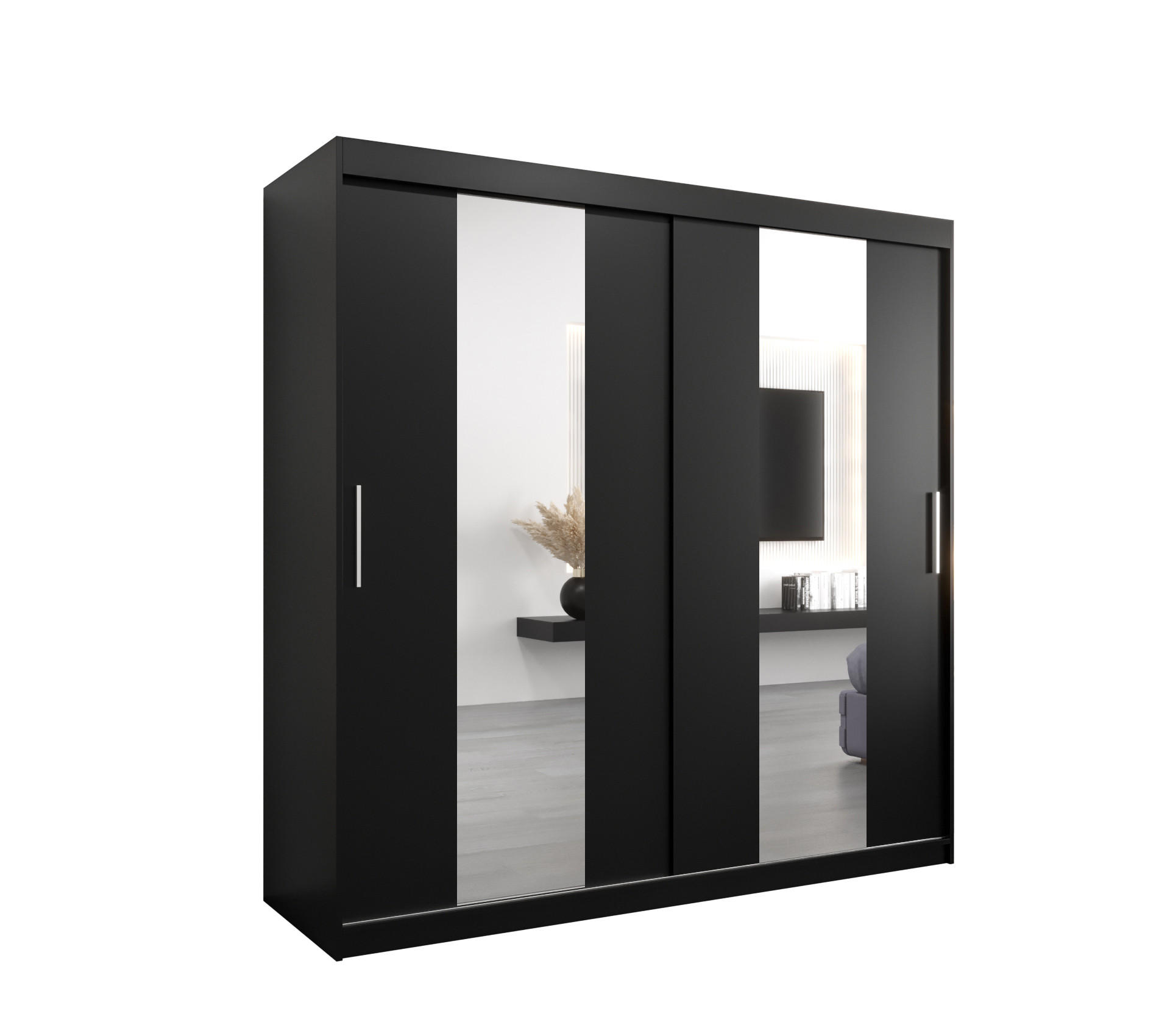 Möbel Kryspol Schwebetürenschrank Schwarz 200x200x62 cm
