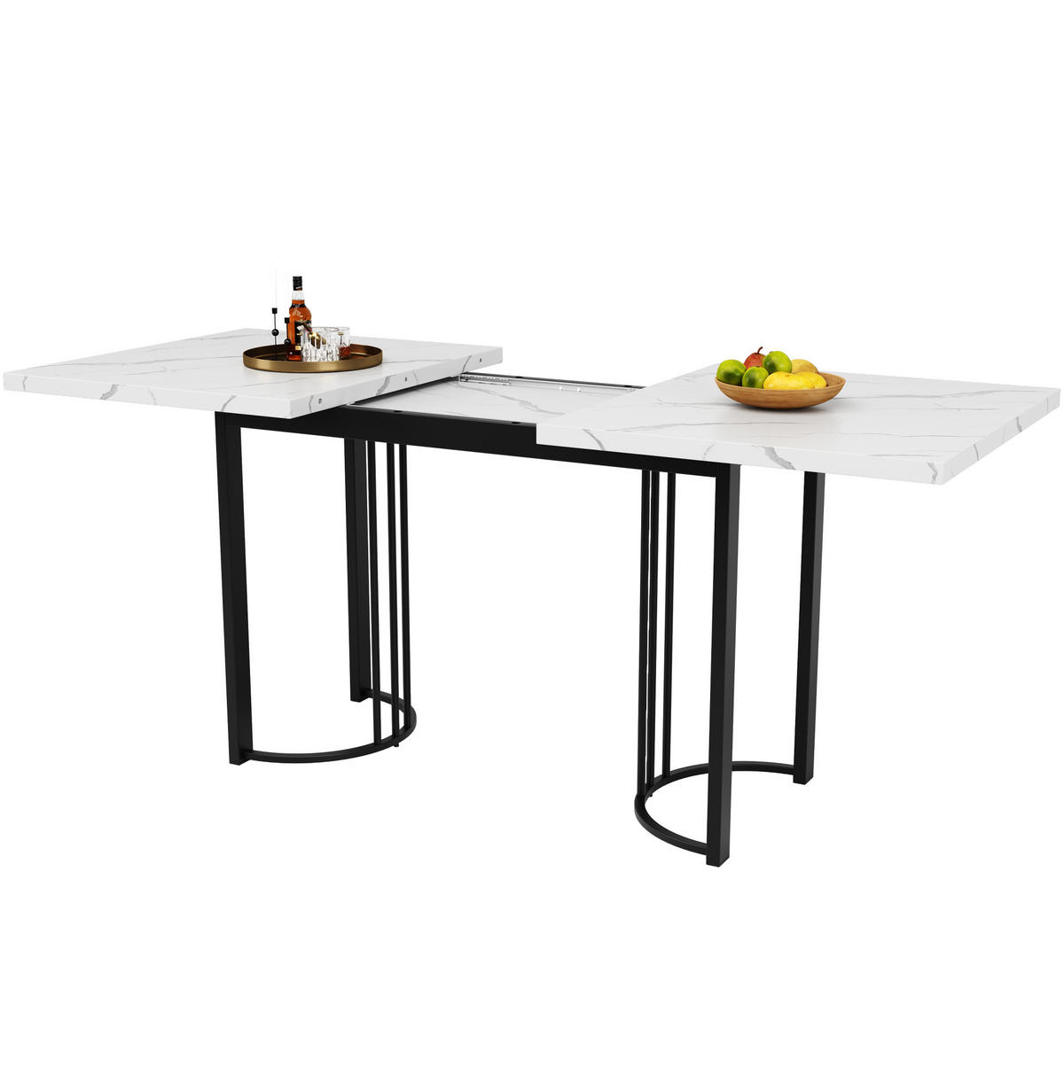 JEDÁLENSKÝ stôl 140-179,5/80/75,5 cm čierna/biela, rozkladací s kovovým rámom - biela, kompozitné drevo (140/80/75.5cm) - BEAOK