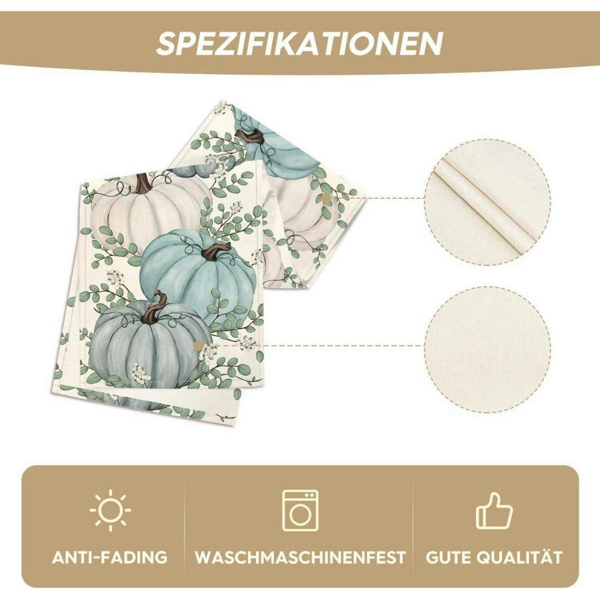 TISCHLÄUFER Herbstkürbisse Blau 40 x 180 cm - Multicolor, Textil (180/40/1.5cm)