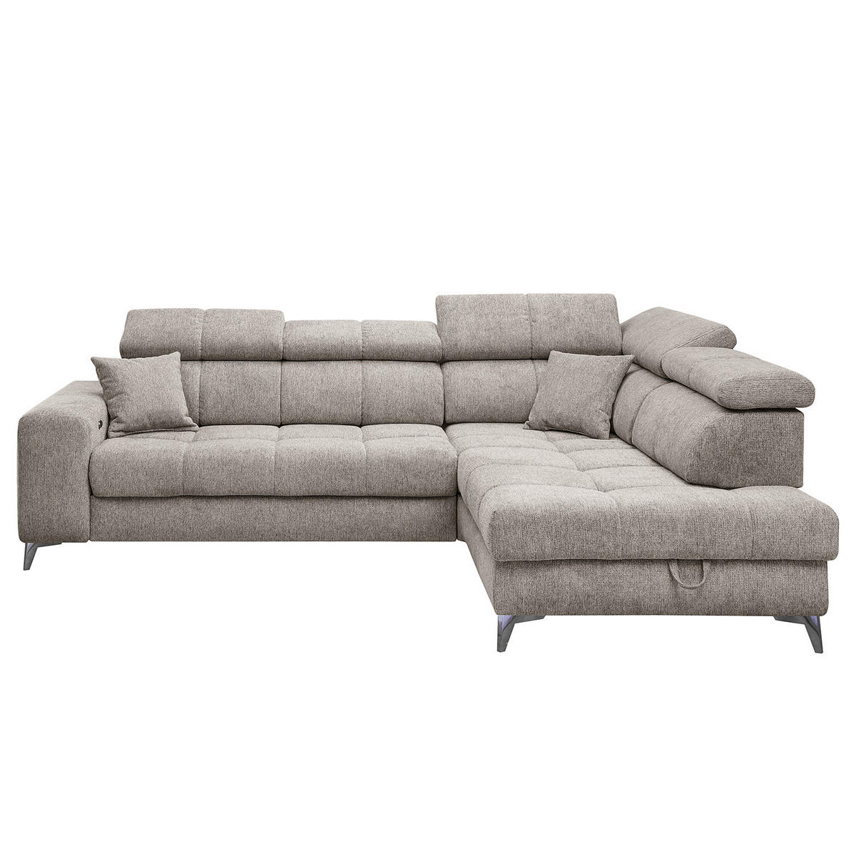 ECKSOFA mit Schlaffunktion - Webstoff - Taupe/Schwarz, Kunststoff/Textil (282/198cm) - home24