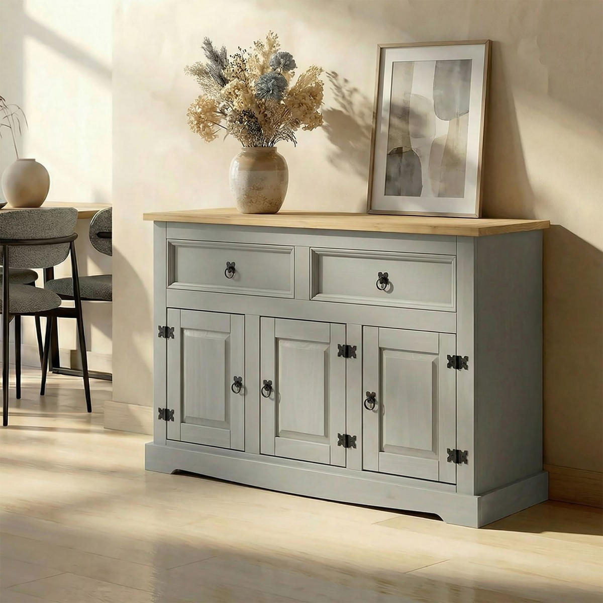 SIDEBOARD TEQUILA - Braun/Grau, Holz (133/85/44cm) - IDIMEX