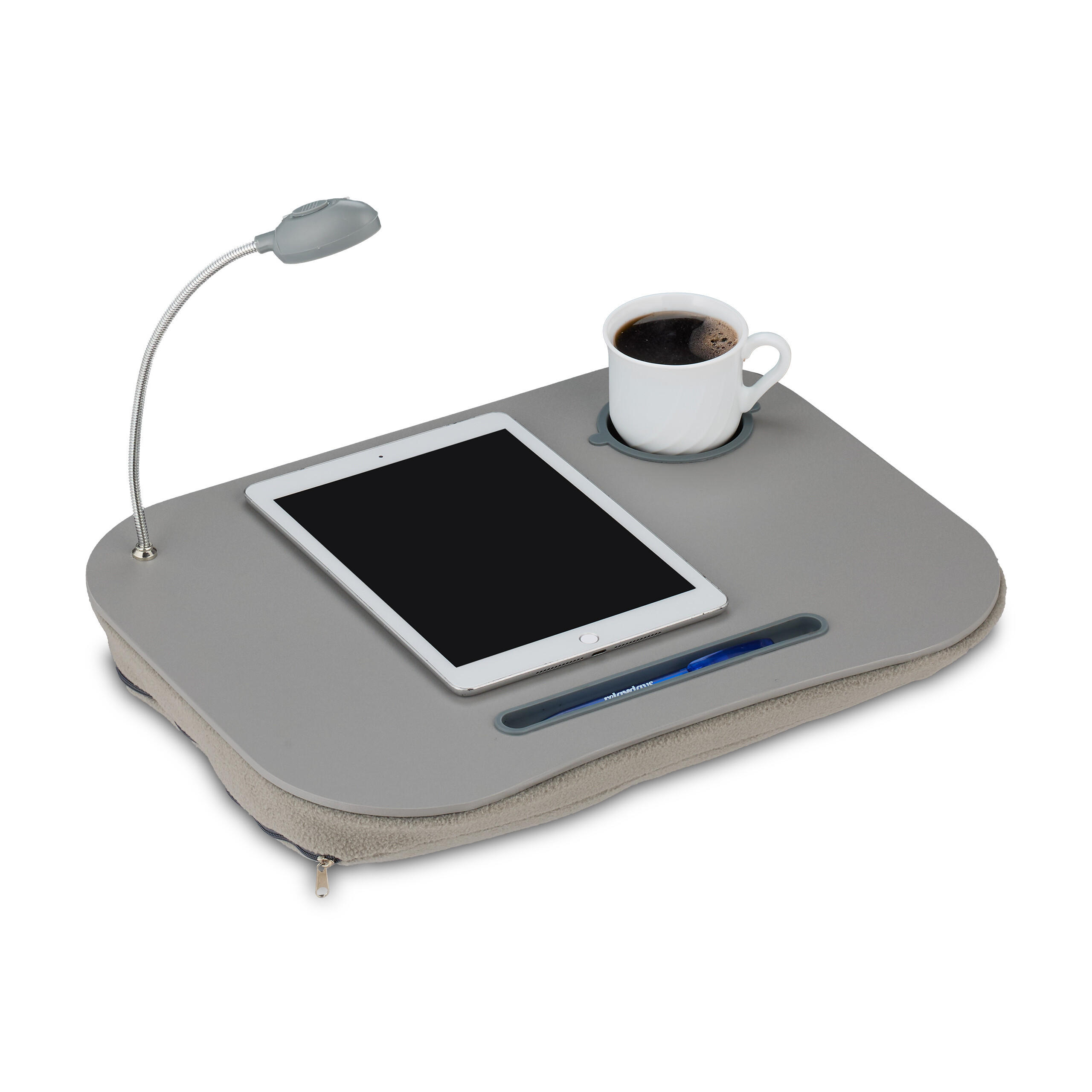 LAPTOPKISSEN Grau LED Licht Getränkehalter - Grau, Holzwerkstoff/Kunststoff (34/44/5cm) - Relaxdays