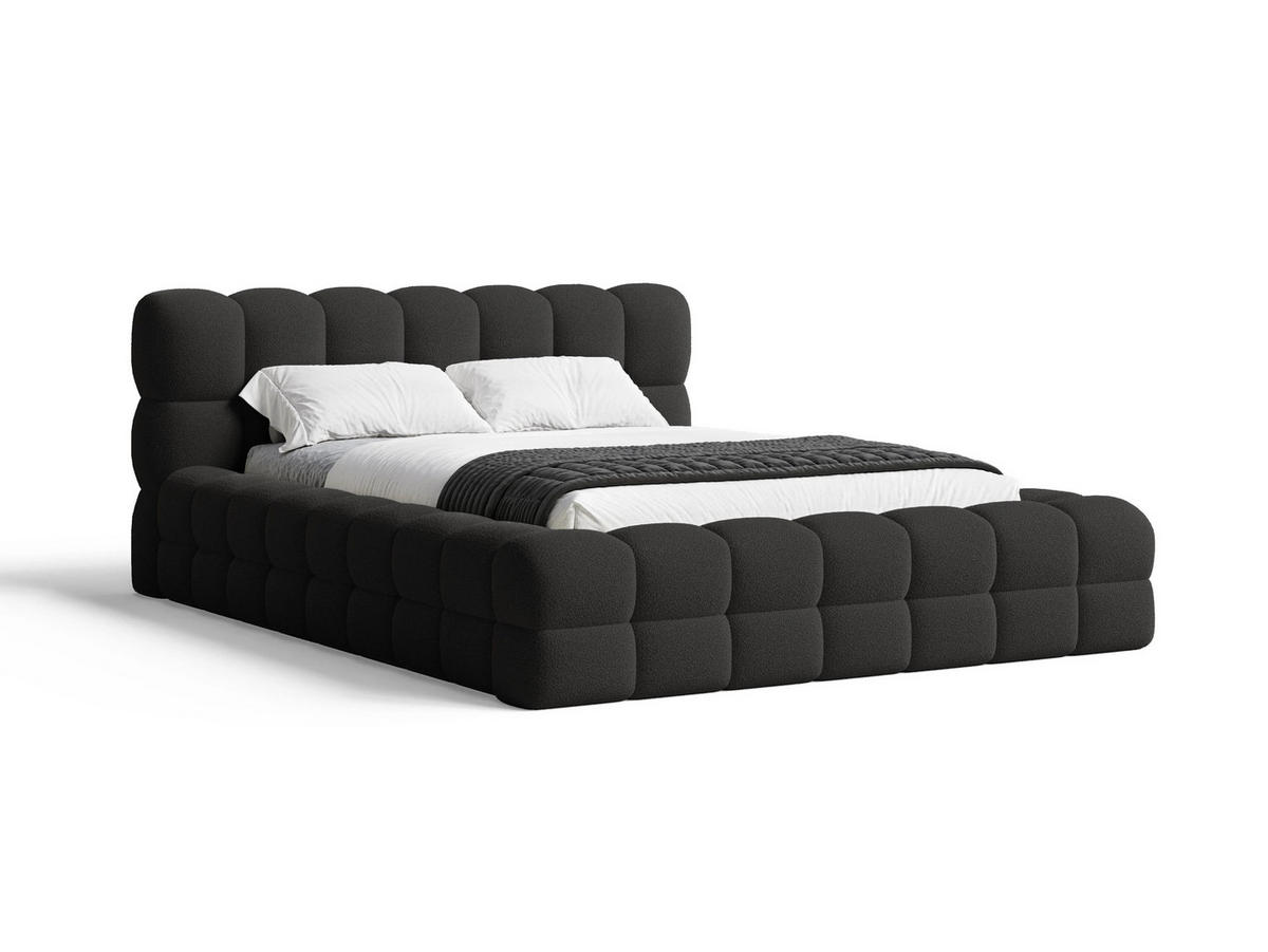 POLSTERBETT Verona 140x200 cm mit stabilem Metallrahmen, Bettkasten, Lattenrost und markantem Kopfteil - Bouclé Schwarz - Schwarz, Textil/Metall (140/200cm) - Chilly