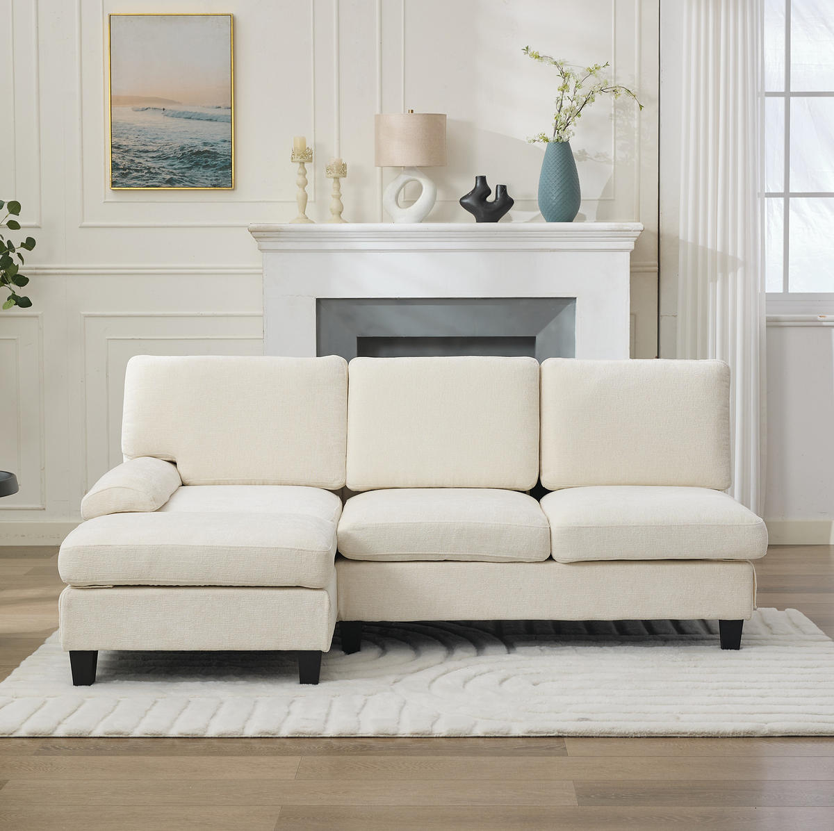 ECKSOFA L-Form, Stoff mit bequemer Polsterung, 194/118/81 cm, Beige - Beige, Textil (118/194cm) - Redom