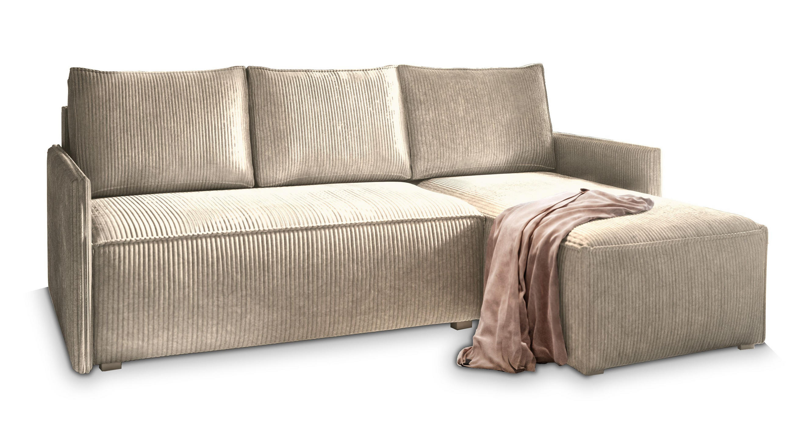 ECKSOFA PERUSI Beige Kordstoff mit Schlaffunktion - Beige, Holz (206/143cm) - MASSENO