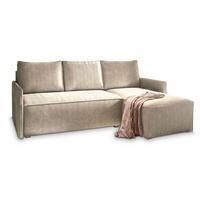 ECKSOFA PERUSI Beige Kordstoff mit Schlaffunktion - Beige, Holz (206/143cm) - MASSENO