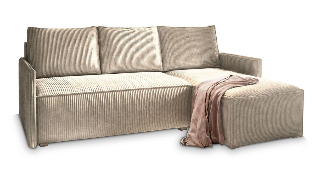 ECKSOFA PERUSI Beige Kordstoff mit Schlaffunktion - Beige, Holz (206/143cm) - MASSENO