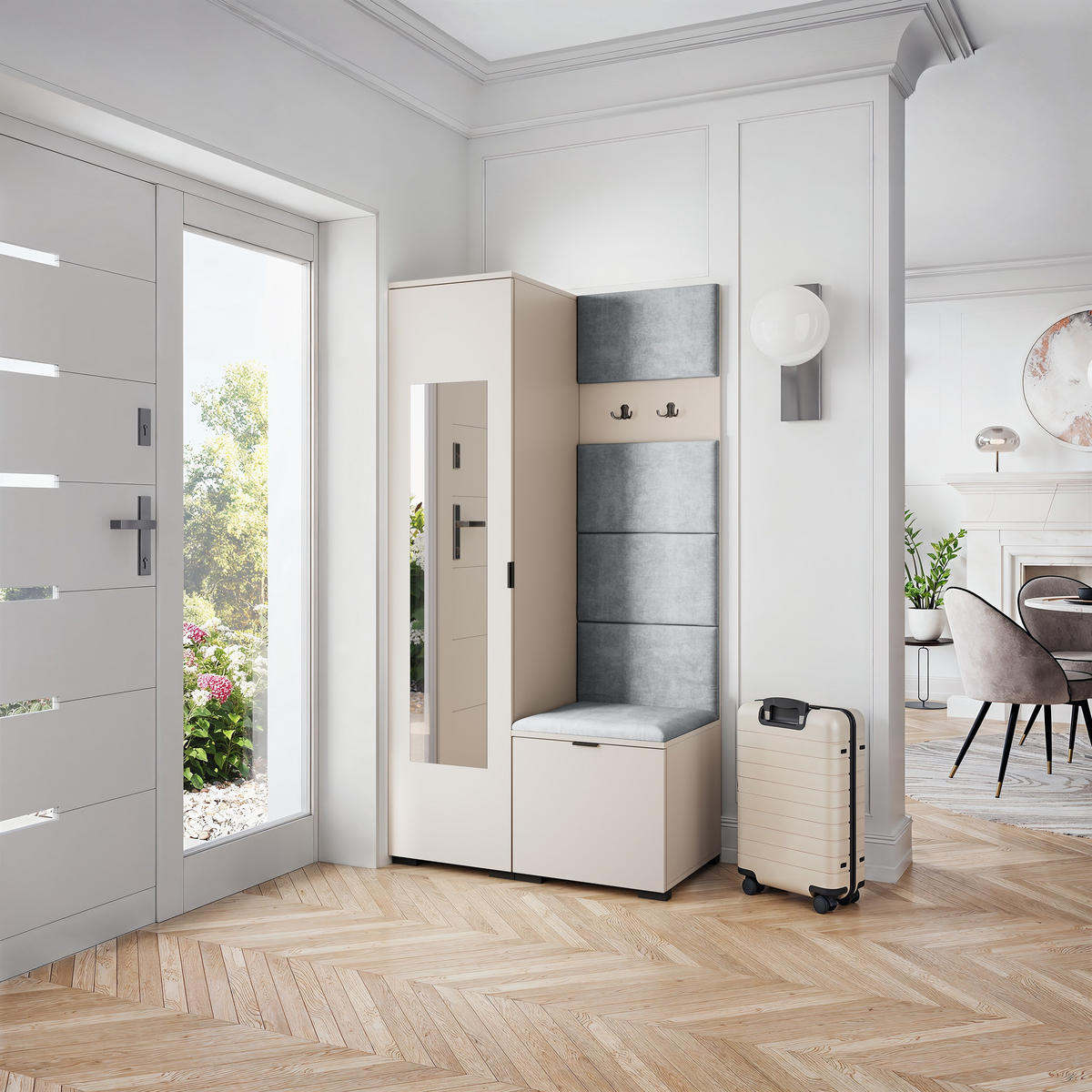 GARDEROBENSCHRANK VIRA 95/181/51 cm Modern Kaschmir - Kaschmir/Hellgrau, Holzwerkstoff (95/181/51cm) - MASSENO