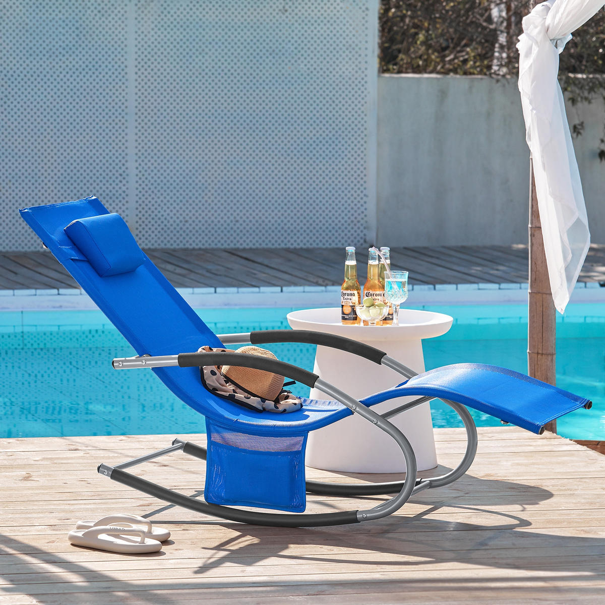 SONNENLIEGE blau - Blau, Metall (63/83/150cm) - SoBuy