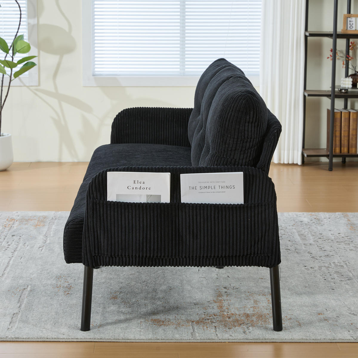 SOFA mit Seitentasche 171 x 72 x 80 cm Cord Schwarz 3-Sitzer - Schwarz, Textil (171/80/72cm) - IVMEU