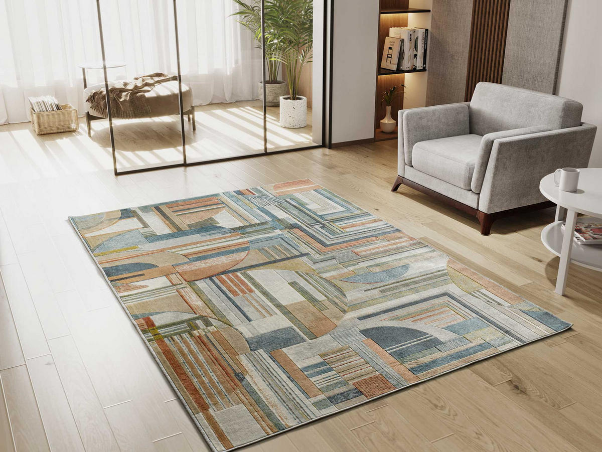 WEBTEPPICH Mehrfarbig Bleik 135/195 cm - Blau/Rostfarben, Textil (135/195cm) - Atticgo