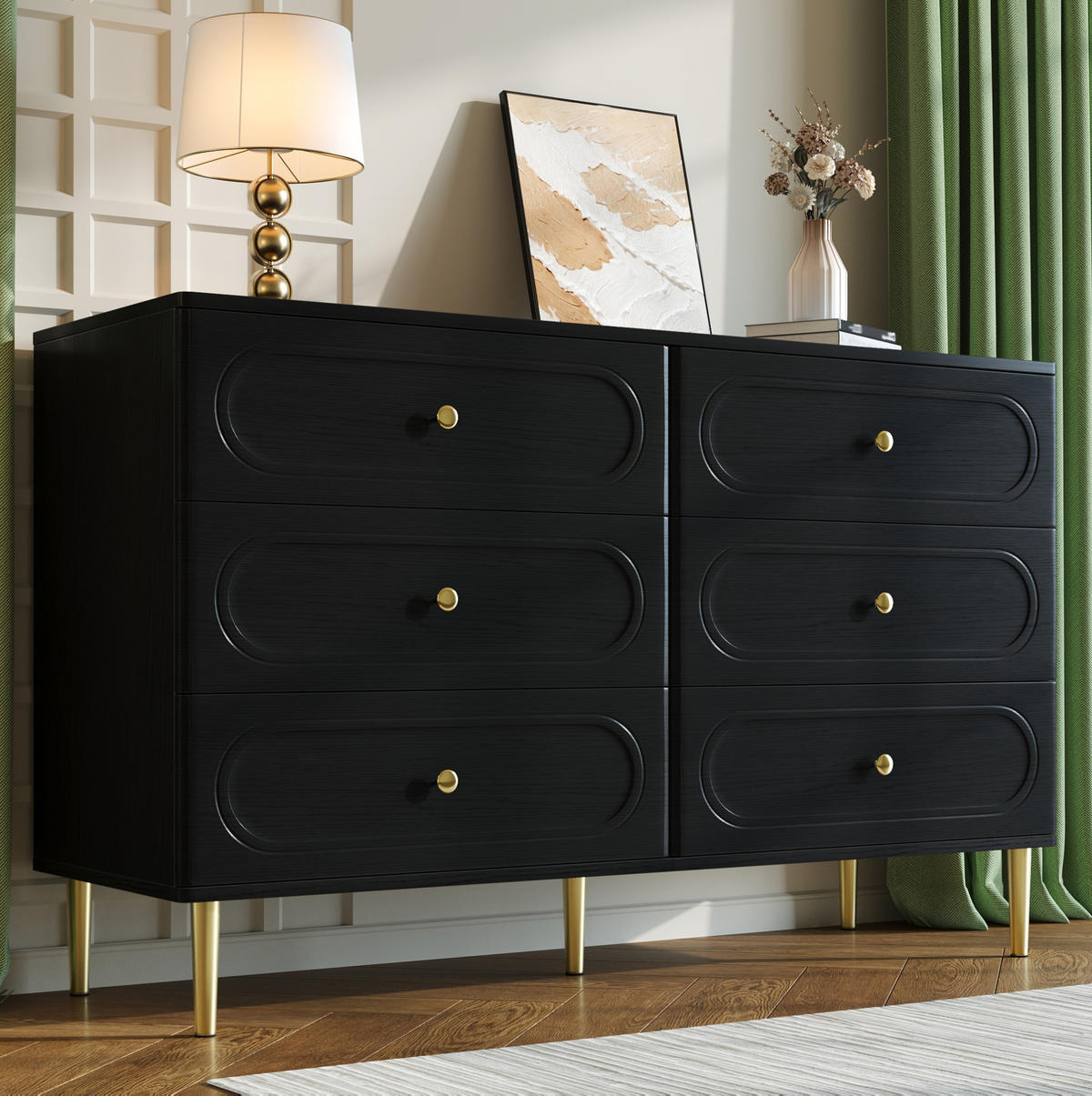 SIDEBOARD 120/40/75 cm schwarz aus MDF und Holzwerkstoff mit 6 Schubladen - Schwarz, Holzwerkstoff (120/75/40cm) - OKWISH