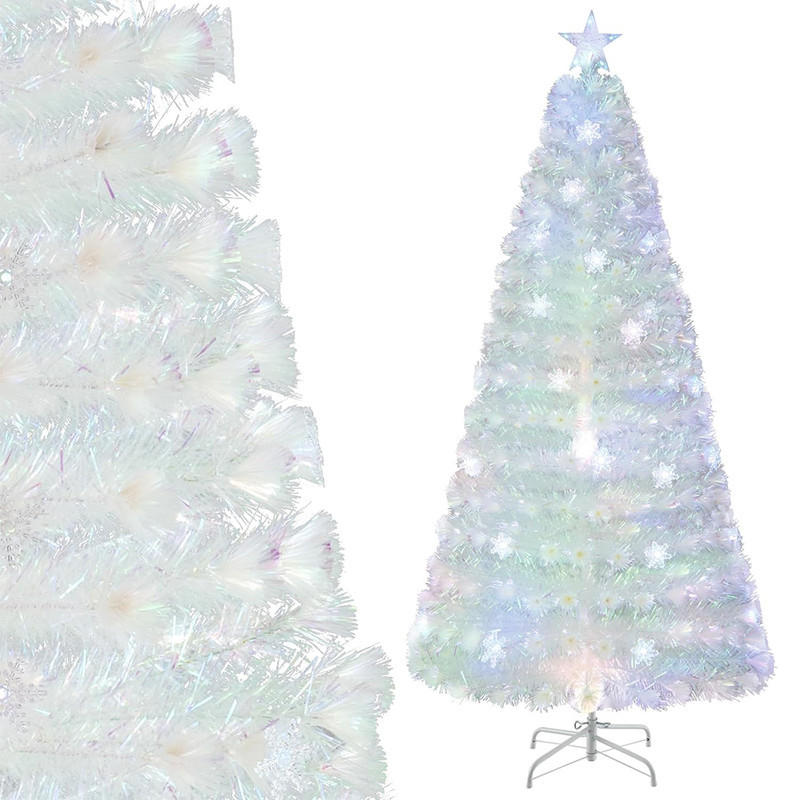 WEIHNACHTSBAUM Tannenform mit bunten LEDs 210 cm weiß - Weiß, Metall (210cm) - COSTWAY