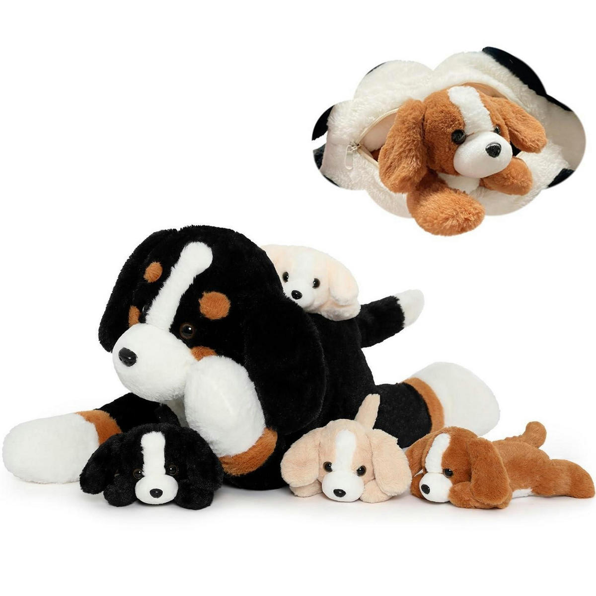 PLÜSCHTIER Berner Sennenhund 5-teiliges Set mit Babys - Multicolor, Textil (22/23cm)