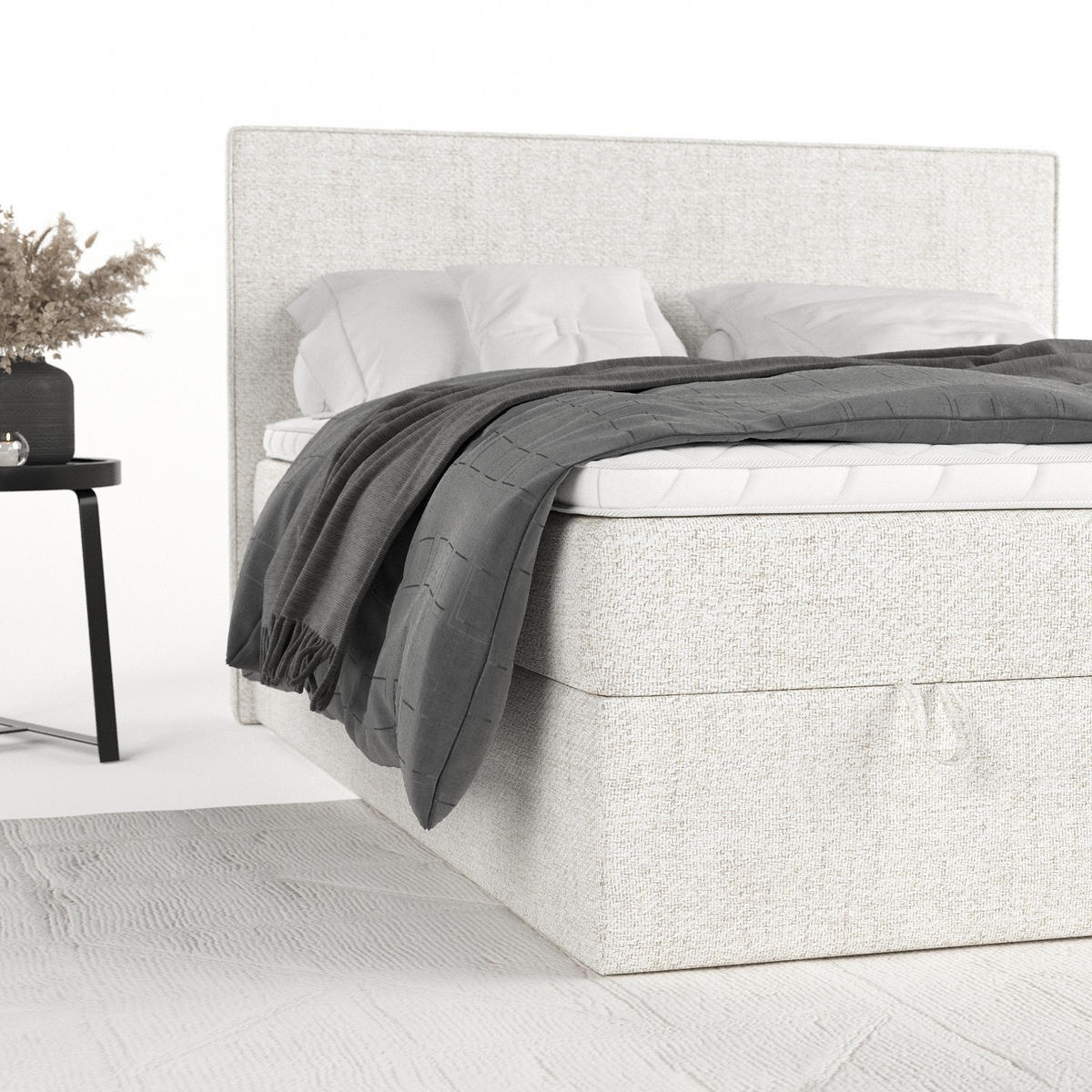 BOXBETT Velma 140/200 cm Creme im Neve Stoff - Creme/Schwarz, Holz/Holzwerkstoff (140/200cm) - AltaBeds