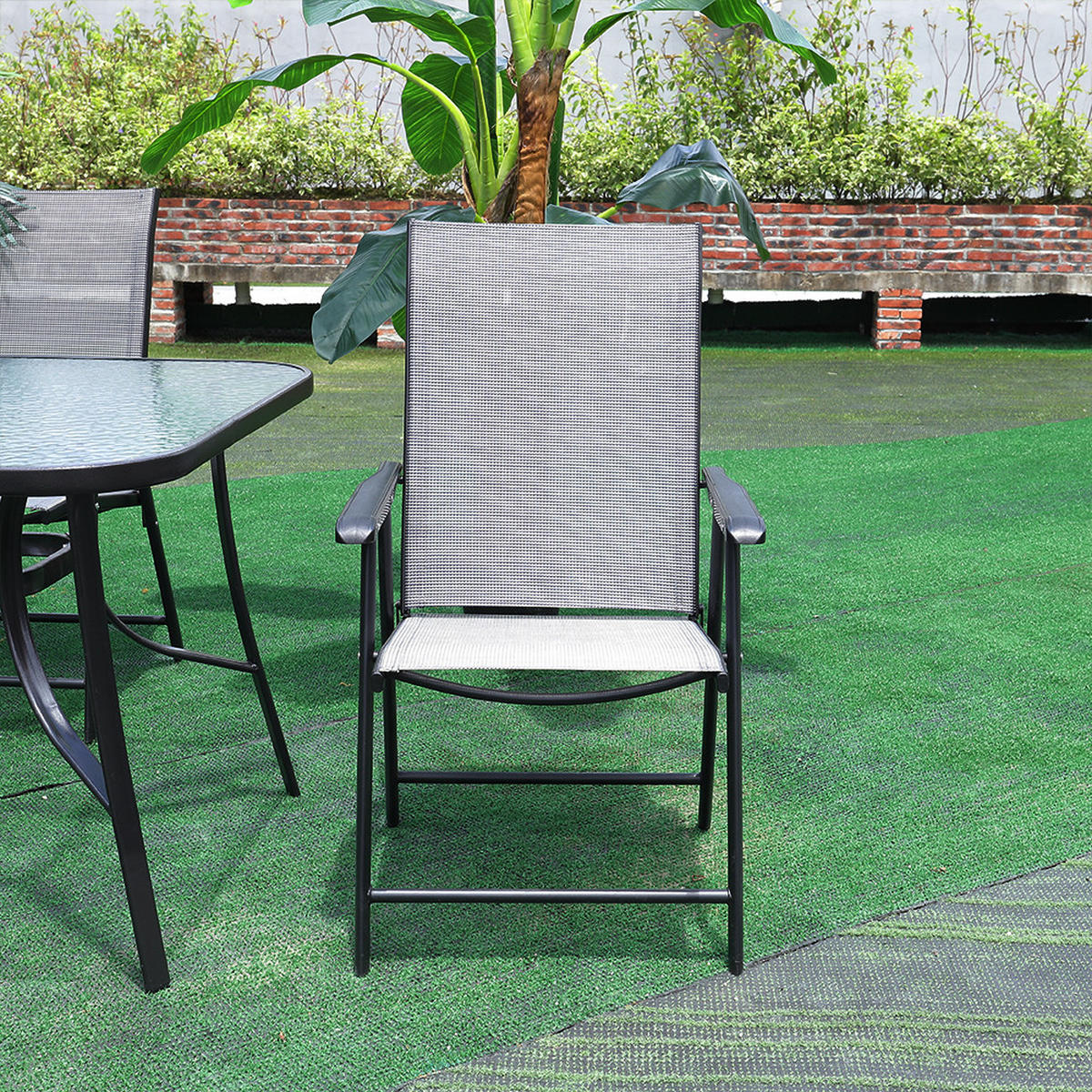 KLAPPSTUHL-SET(4 Stühle) aus Metall Stoff in Schwarz für Garten Balkon oder Terrasse robust wettfest Tragbares Design59 × 66  × 95 cm - Schwarz, Metall (59/95/66cm) - Livingandhome