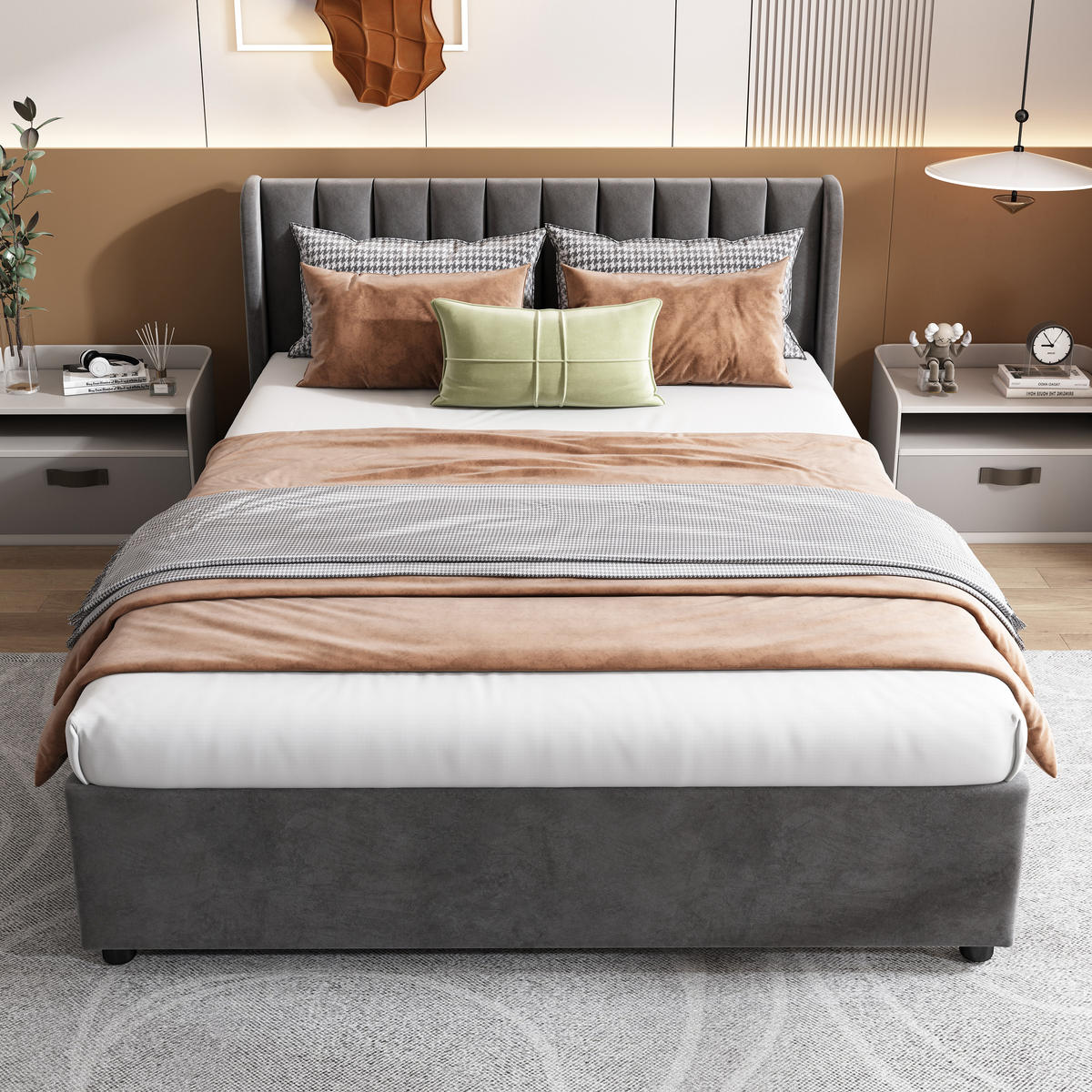 POLSTERBETT 140/200 cm grau mit Lattenrost und 2 Schubladen - Grau, Textil (140/200cm) - OKWISH