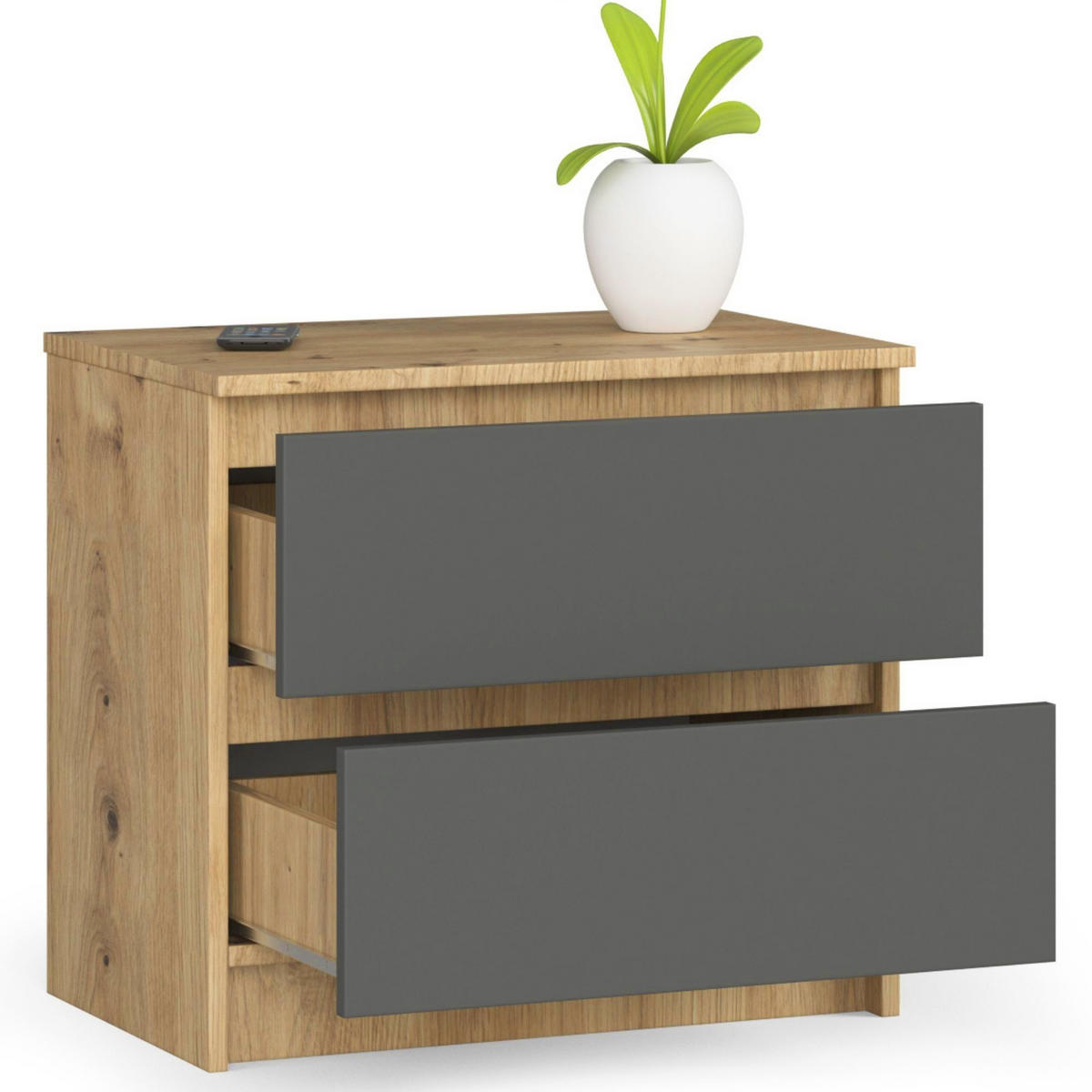 KOMMODE Eiche Artisan, Graphit Grau 55/60/40 - Eiche Artisan, Holzwerkstoff (60/55/40cm) - RAUMHIRSCH FURNITURE