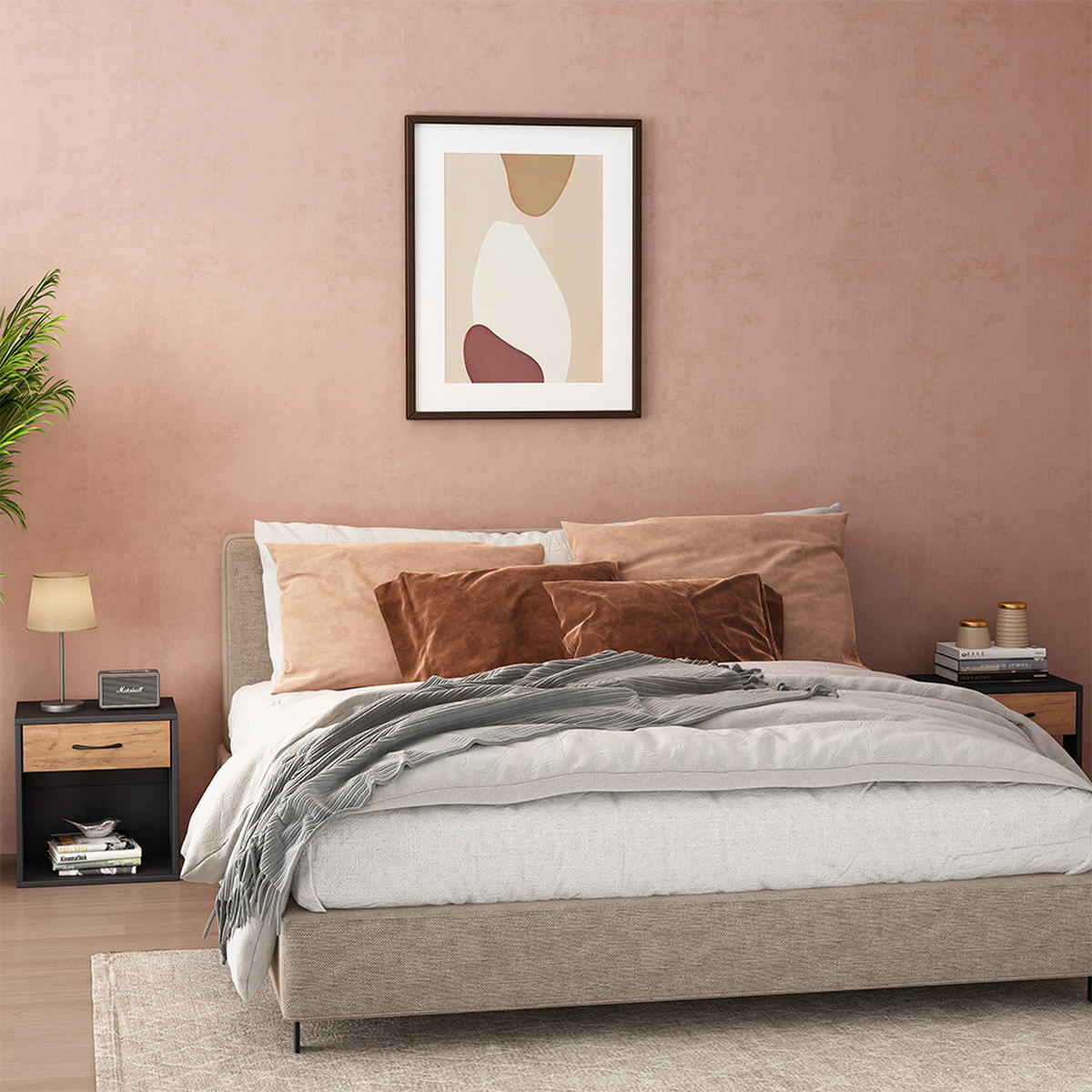 NACHTTISCH Virela Anthrazit/Goldkraft Eiche 39 x 41 cm 2er Set - Anthrazit/Eiche Wotan, Holzwerkstoff (39/41/28cm) - Vicco