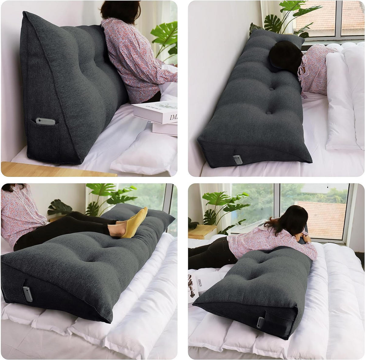 LESEKISSEN für Bett Leinenlook Schwarz 60 cm - Schwarz, Textil (50/60cm) - Vercart