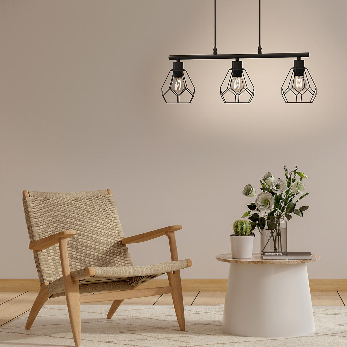 PENDELLEUCHTE mit Höhenverstellung, 3-flammig, schwarz - Schwarz, Metall (123/14.9/62.9cm) - EMKE