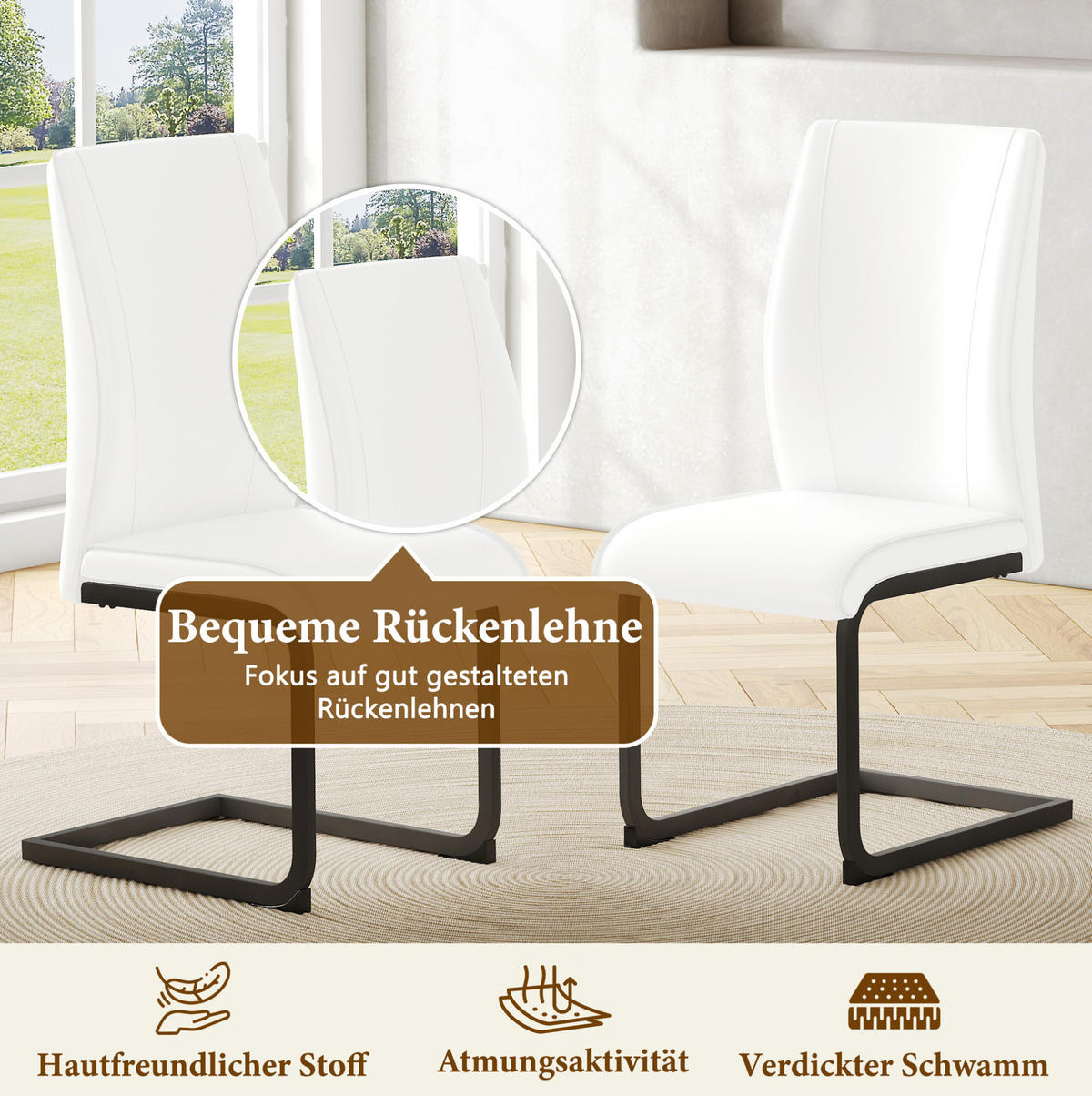 ESSZIMMERSTUHL 2er-Set Kunstleder Weiß mit Metallgestell Schwarz - Weiß, Metall (44.5/99/43cm) - Meubliv