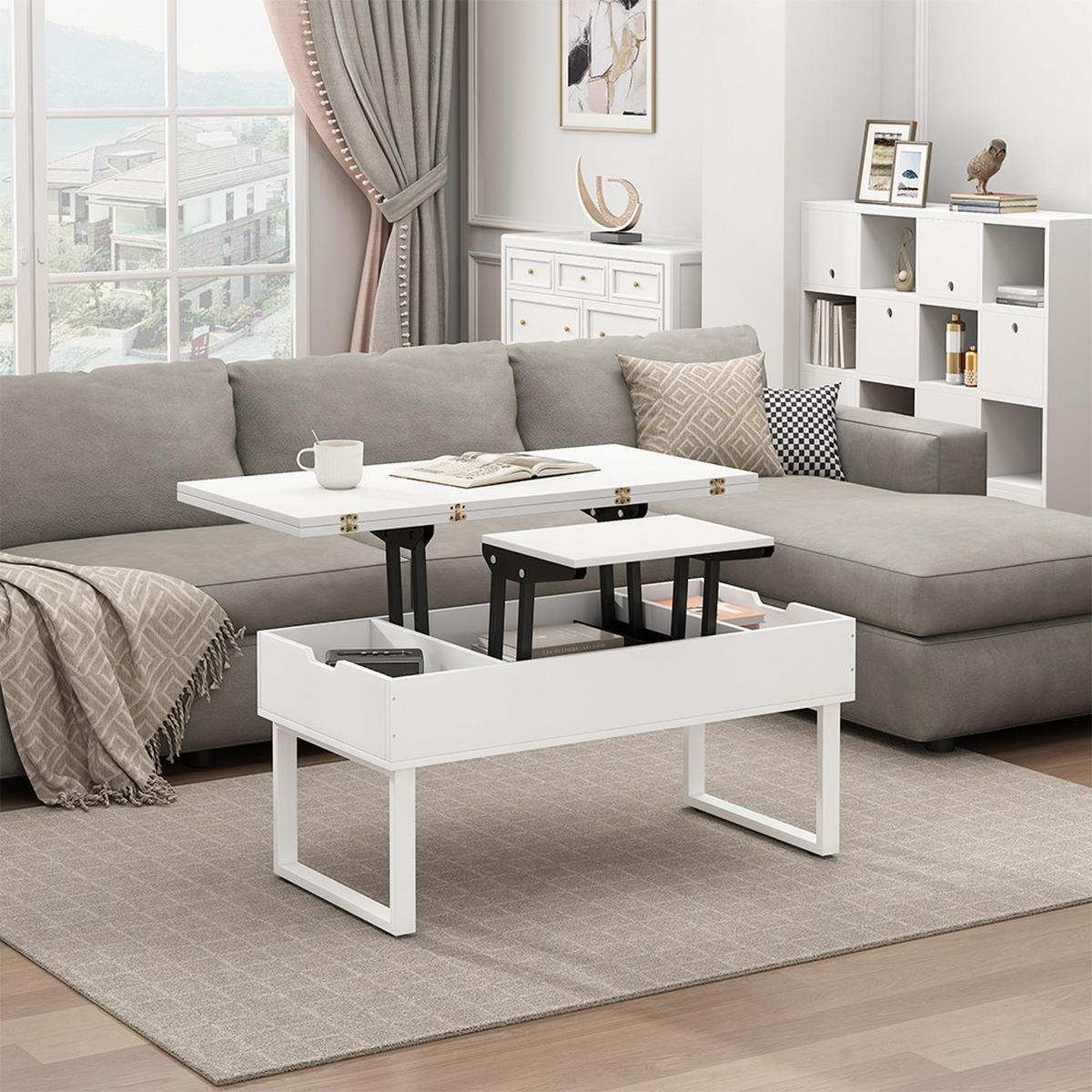 COUCHTISCH Lifty Weiß 100 x 50 cm mit Liftfunktion - Weiß, Holzwerkstoff (50/100/48.5cm) - Vicco