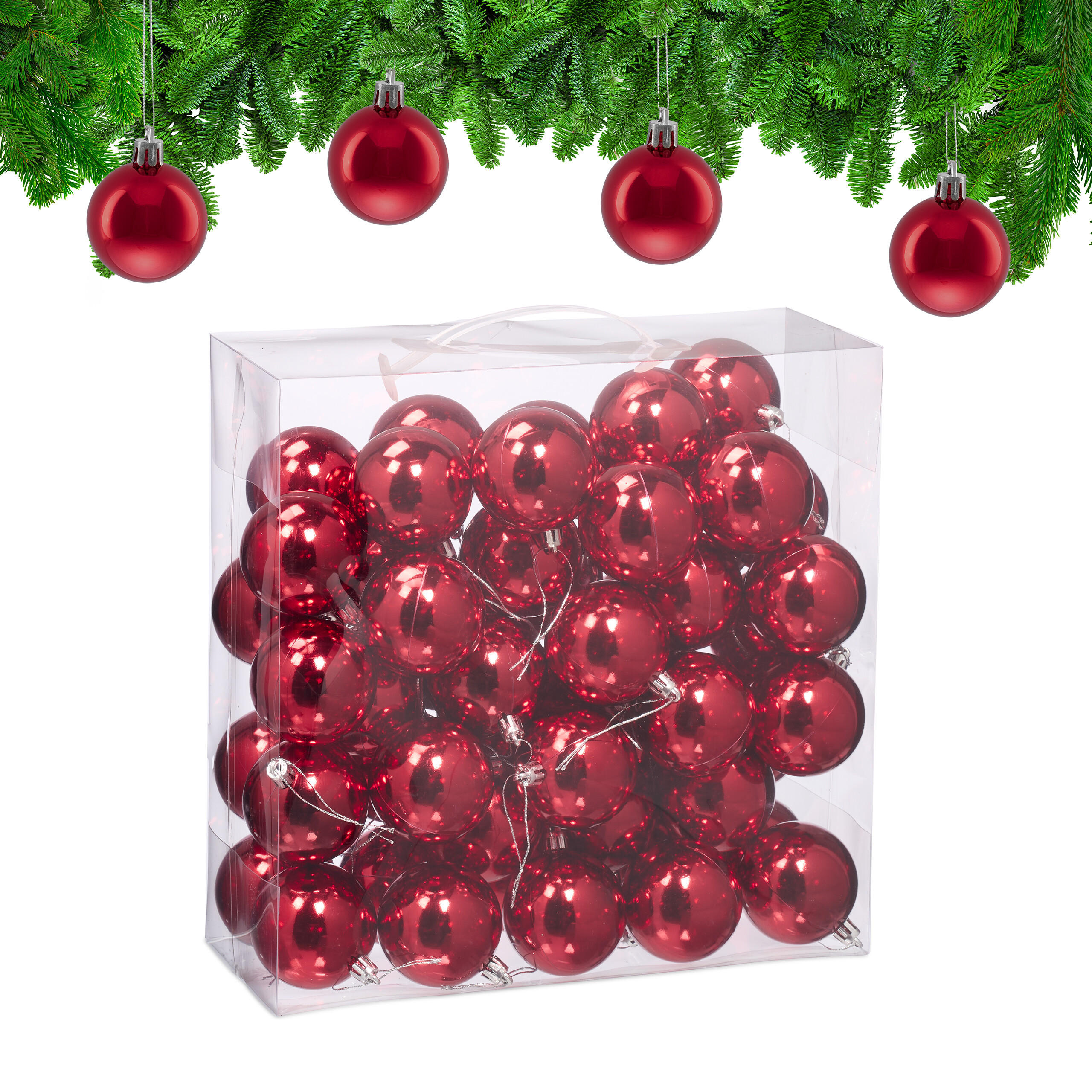 50XWEIHNACHTSKUGELN - Rot, Kunststoff (6/7/6cm) - Relaxdays