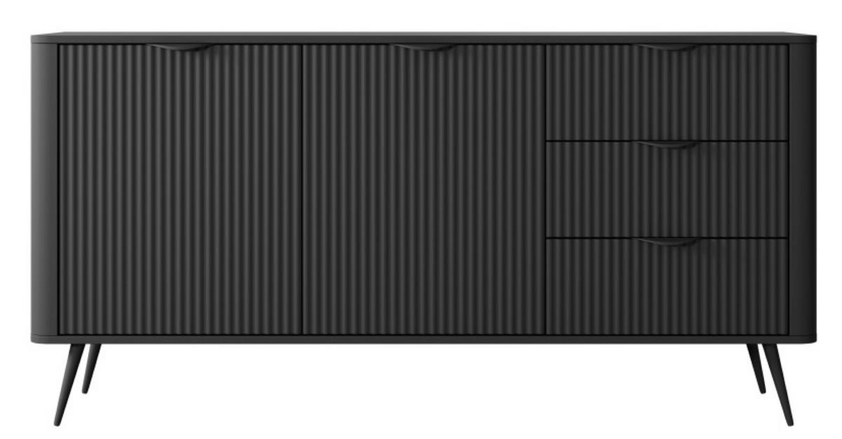 KOMMODE Schwarz LENA Geriffelt 2 Türen 3 Schubladen - Schwarz, Holzwerkstoff (163/81/38cm) - Sepro Meble