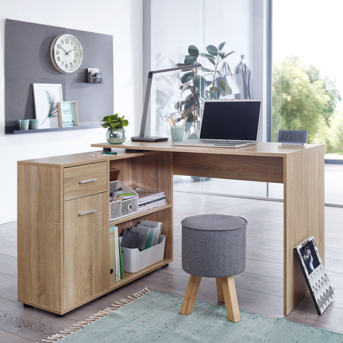 ECKSCHREIBTISCH BILIND Computertisch - Sonoma Eiche, Holzwerkstoff (106.5/120/75.5cm) - tinkaro
