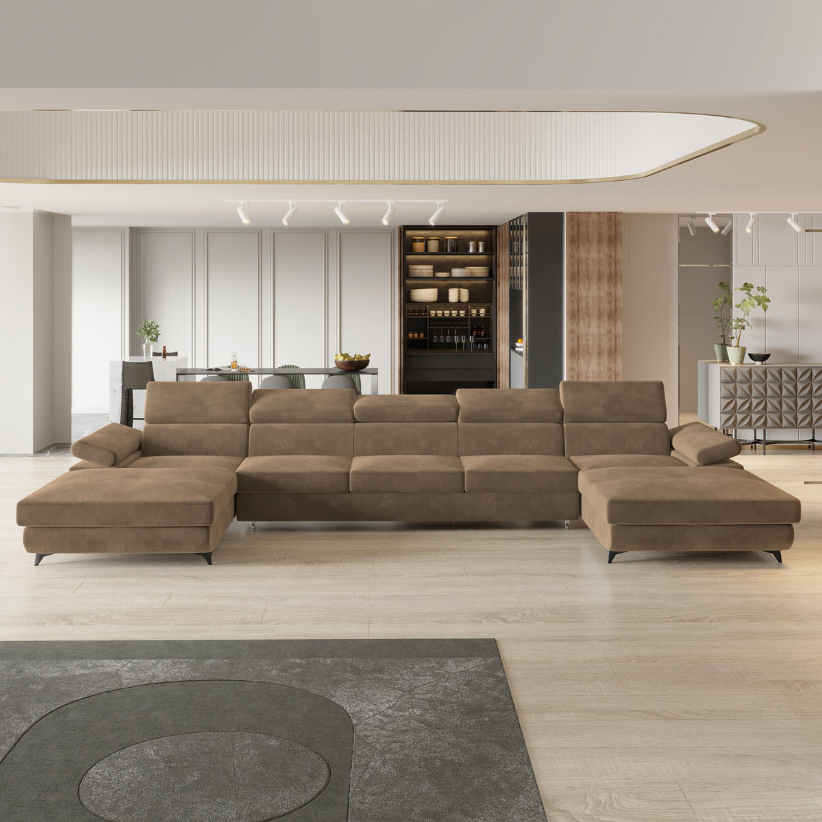 ROHOVÁ SEDAČKA VIVENTE béžová - černá/béžová, kov/dřevo (410/190cm) - MASSENO