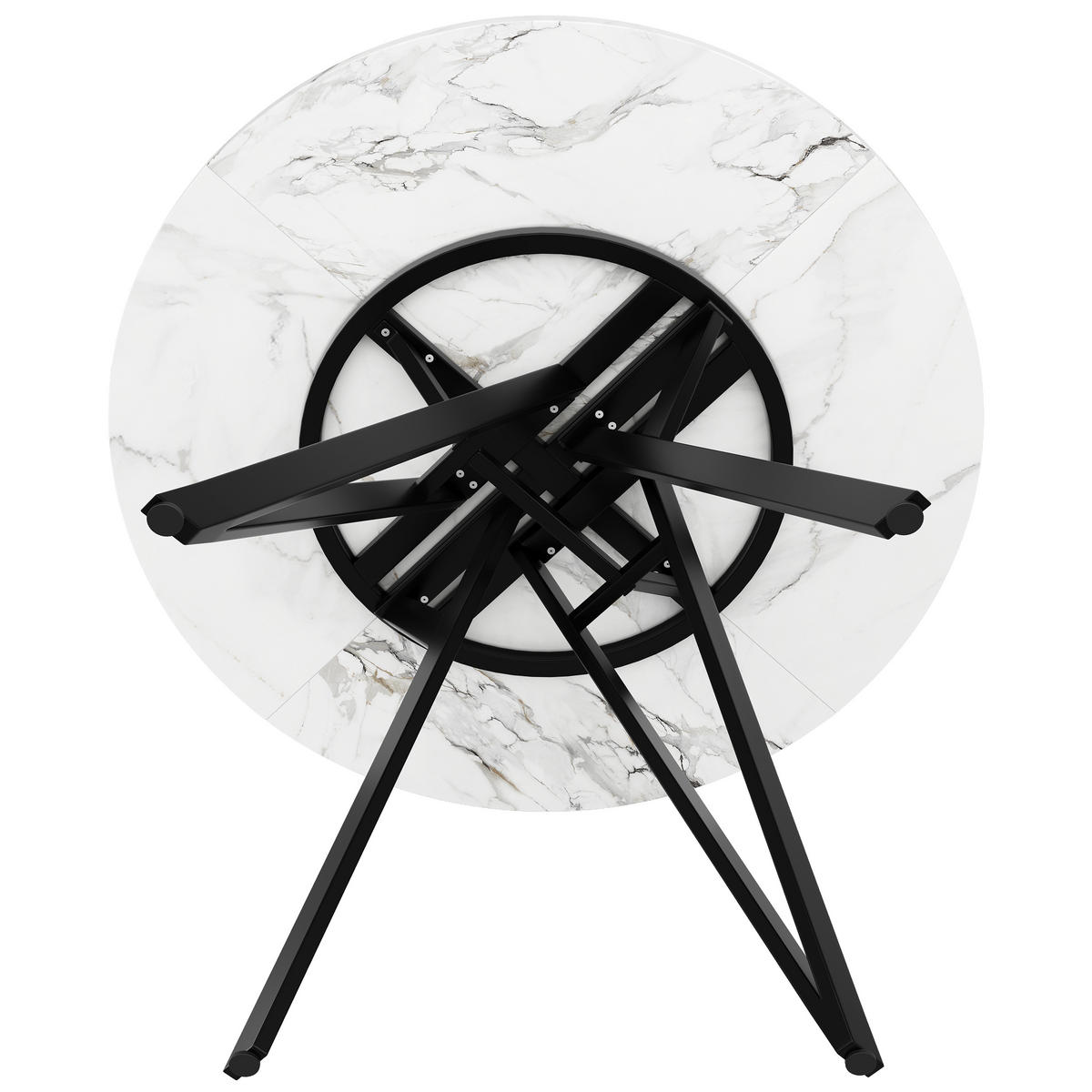 ESSTISCH Rund 100/100/76 cm Schwarz aus MDF in Marmoroptik mit Metallgestell - Schwarz, Holzwerkstoff (100/100/76cm) - OKWISH