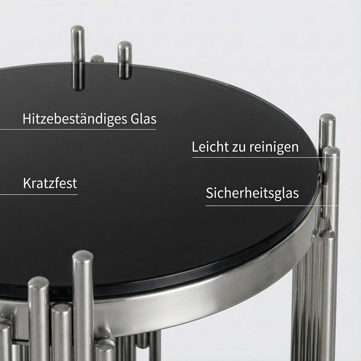BEISTELLTISCH in Schwarz Runder Wohnzimmer für Wohnzimmer / Zuhause / Büro - Silberfarben/Schwarz, Glas/Holzwerkstoff (45/45/55cm) - STILVORA