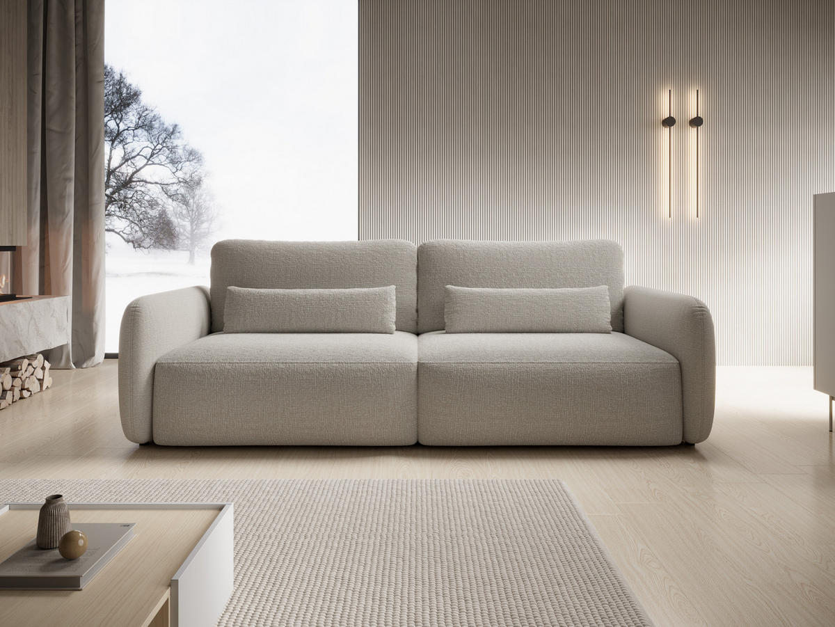 BETTSOFA ATTO Beige Chenille-Stoff mit Schlaffunktion - Beige, Textil (103/87/238cm) - MASSENO