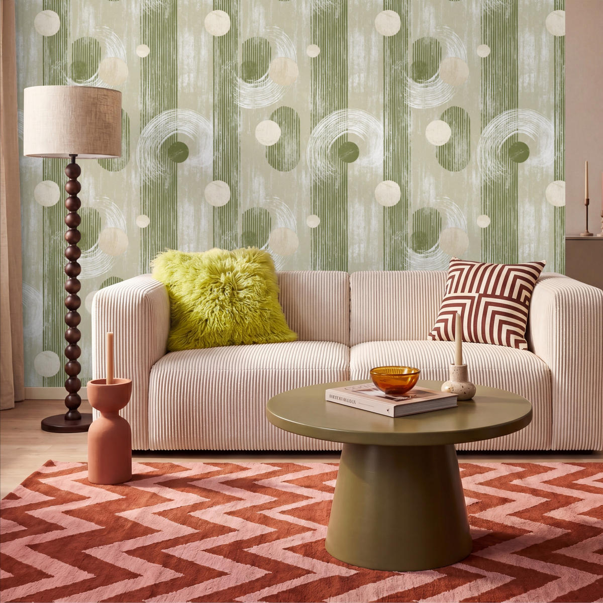 TAPETE - Künstlerisch - Modern - Grün - 300x200 cm - Olivgrün, Papier (300/200cm) - OnlyWow