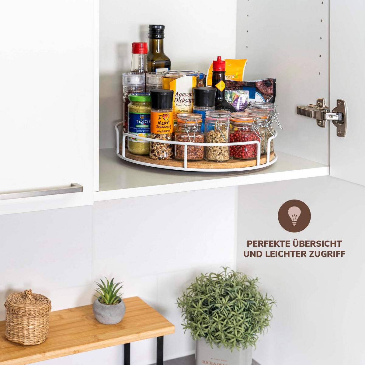 DREHTELLER Bambus/Metall weiß - Weiß, Metall (30/6/30cm) - eluno