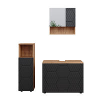BADMÖBEL-SET Irma Anthrazit gestreift 3 Teile, mit Midischrank - Honigeiche/Anthrazit, Holzwerkstoff (80/58.6/41cm) - Vicco