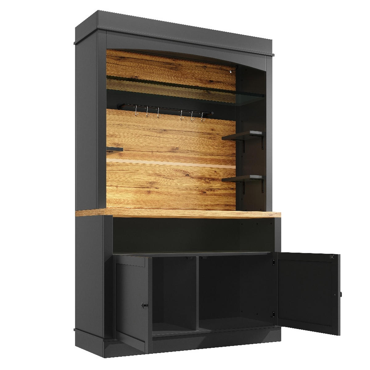 KÜCHENSCHRANK MIT LED-BELEUCHTUNG, Anrichte, MDF, Schwarz, 107/184/43 cm - Schwarz, Kunststoff (47/104/184cm) - Rolipo
