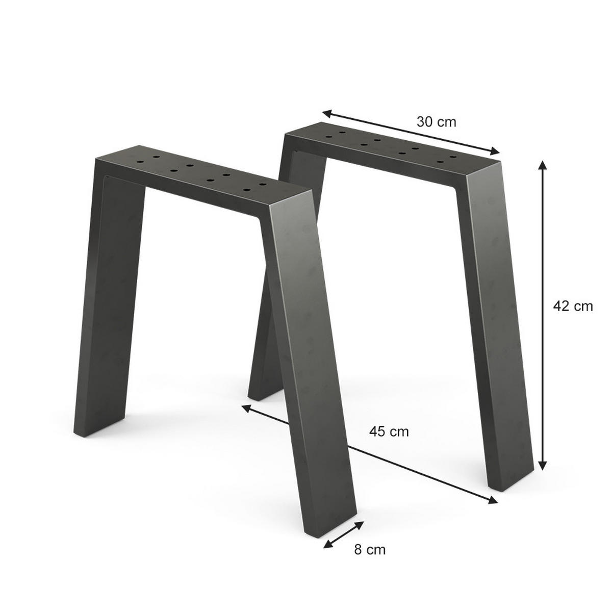 TISCHBEINE Schwarz 45 x 42 cm U-förmig - Schwarz, Metall (45/42/8cm) - Vicco