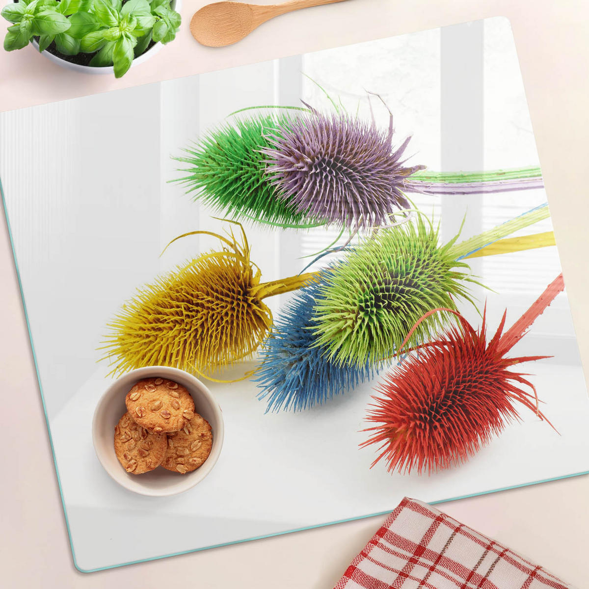 GLASPLATTE 60x52 cm Distel - Multicolor, Glas (60/0.4/52cm) - TULUP