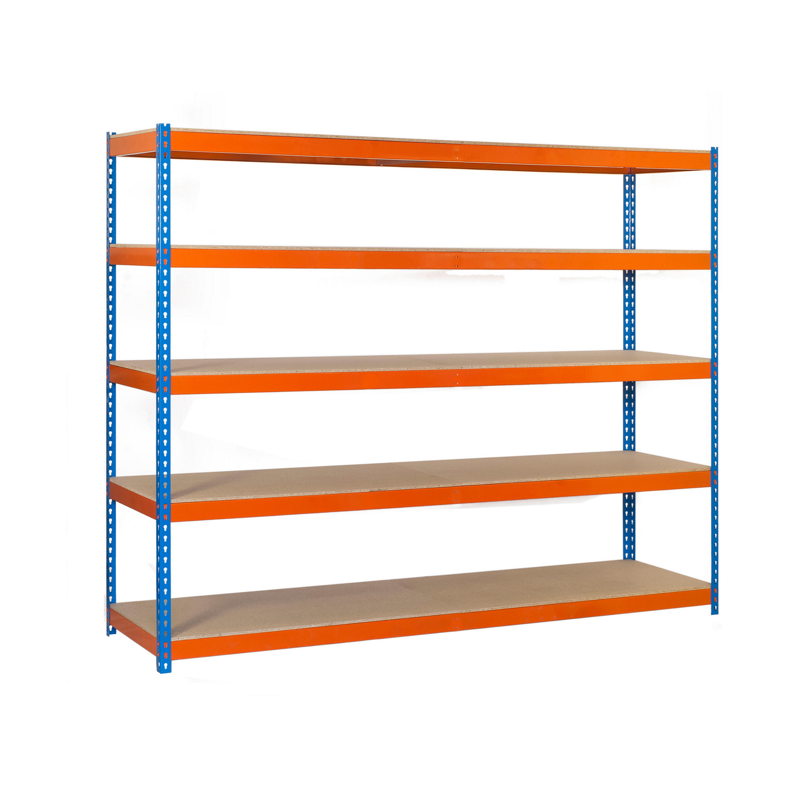 SCHWERLASTREGAL Wood Beast Five HxBxT 250 x 150 x 75 cm 5 Ebenen Fachlast 600 kg Blau-Orange - Gelb, Metall (150/250/75cm) - PROREGAL