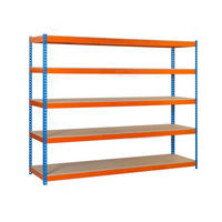 SCHWERLASTREGAL Wood Beast Five HxBxT 250 x 150 x 75 cm 5 Ebenen Fachlast 600 kg Blau-Orange - Gelb, Metall (150/250/75cm) - PROREGAL