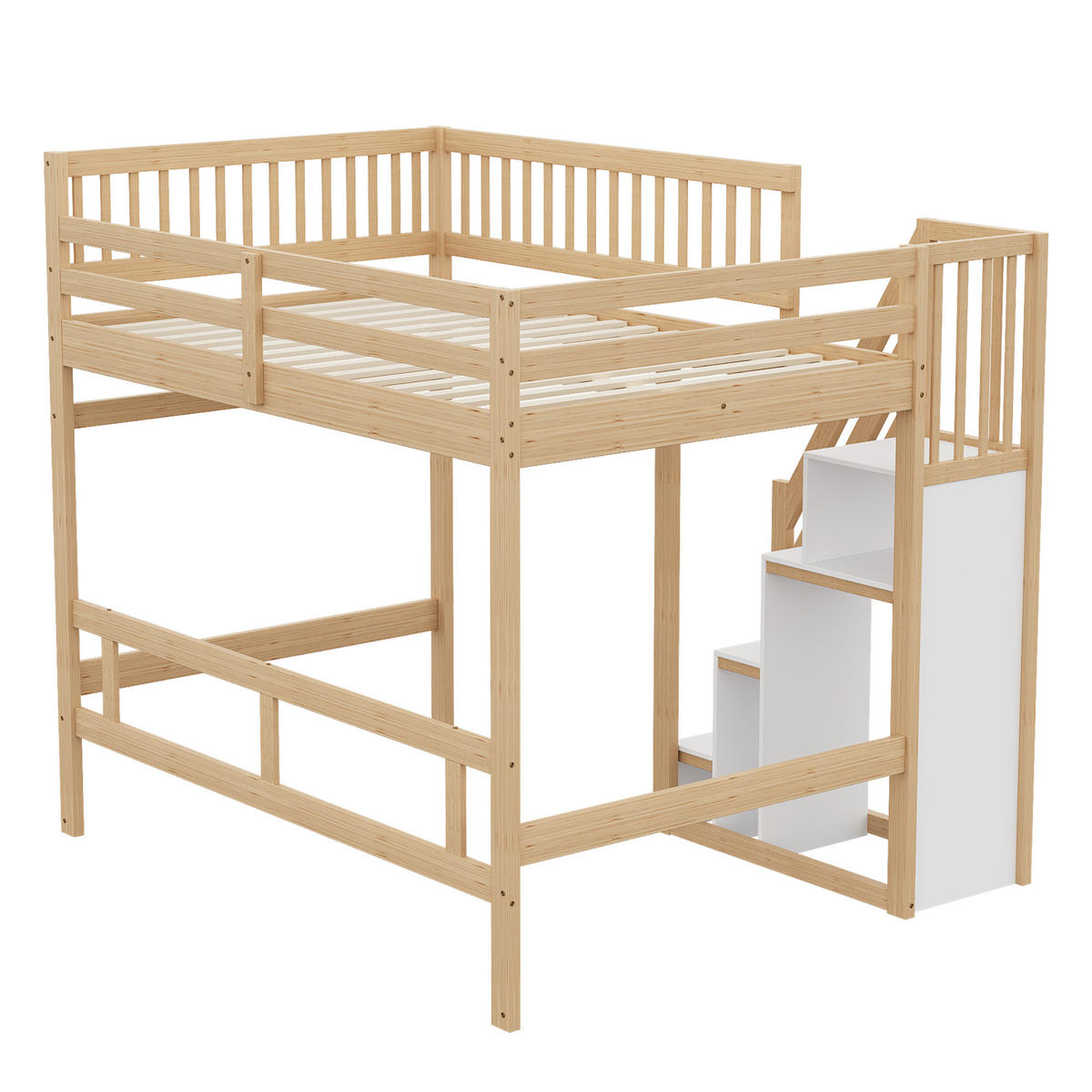 HOCHBETT 140/200 cm mit Stauschrank und Treppe - Naturfarben, Holz (140/200cm) - OKWISH