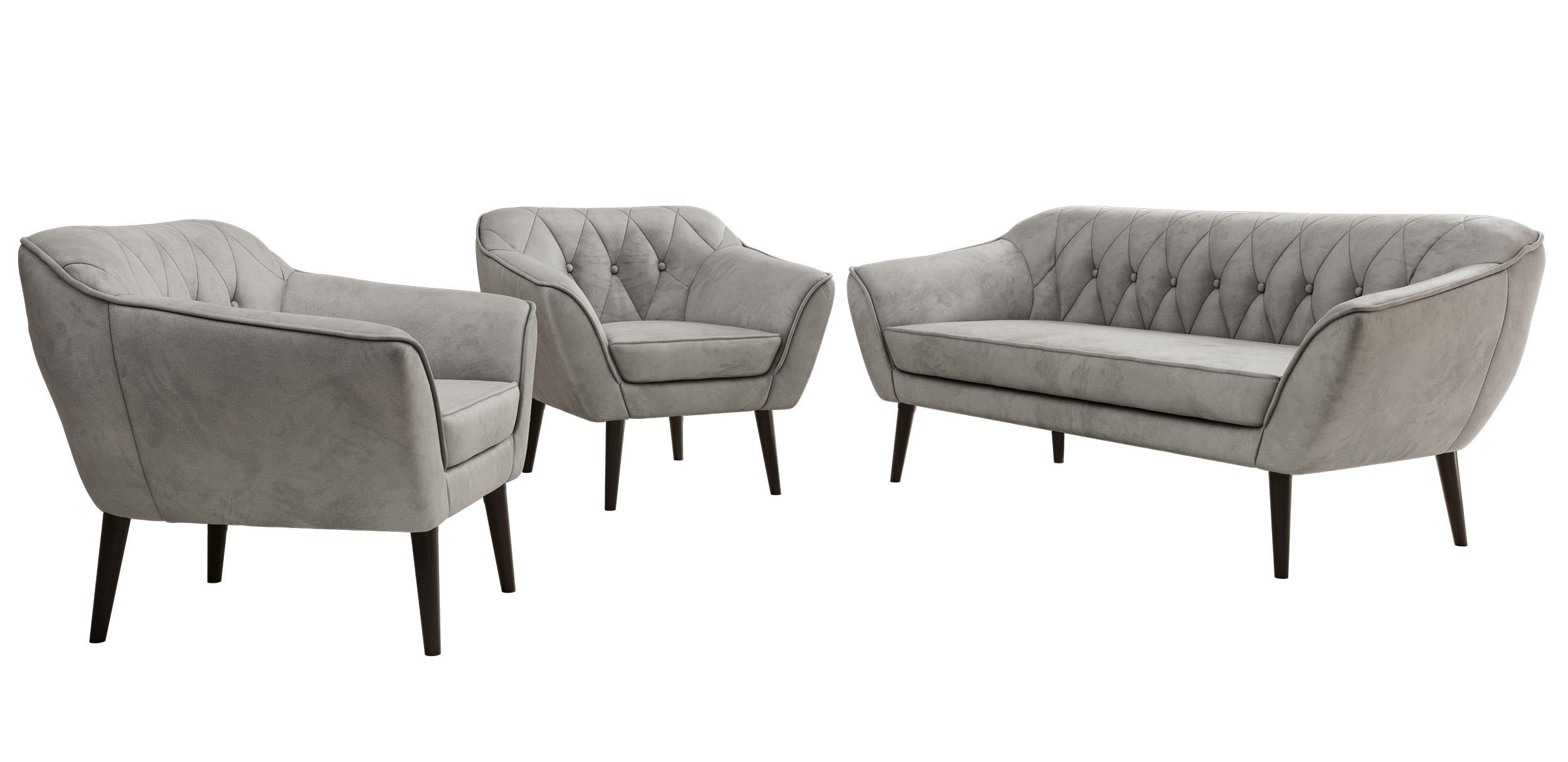 MKS SEDACÍ SOUPRAVA 3+1+1 PIRS - Světle šedá Samet - Černé nohy