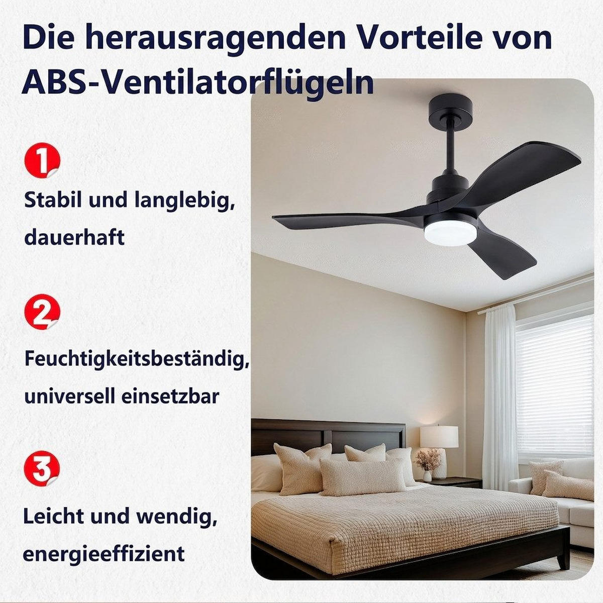 DECKENVENTILATOR & LED Beleuchtung Vor-/Rücklauf reversibler DC-Motor - Schwarz, Kunststoff (107/107/41cm) - BEXEVUE